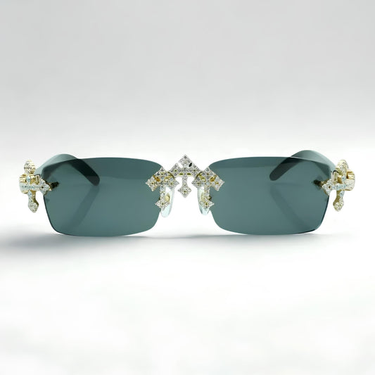 Iced Out Cross Black Buffs - Black Lens - Dolla Shades