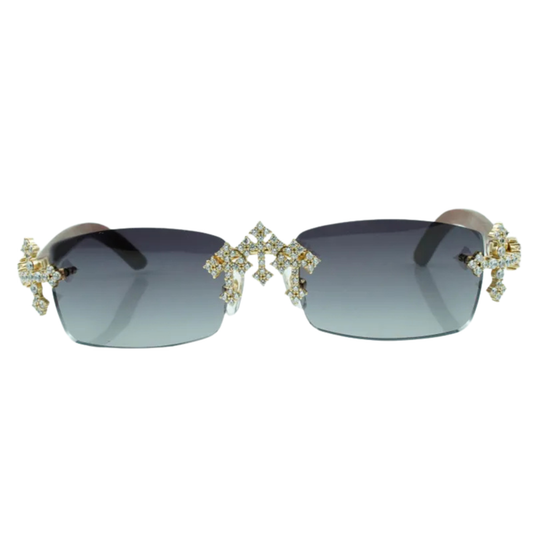 Iced Out Cross Wooden Frames - Silver Lens