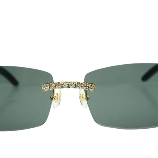 Iced Out White Buffs Black Lens Sunglasses | Premium Rimless Eyewear