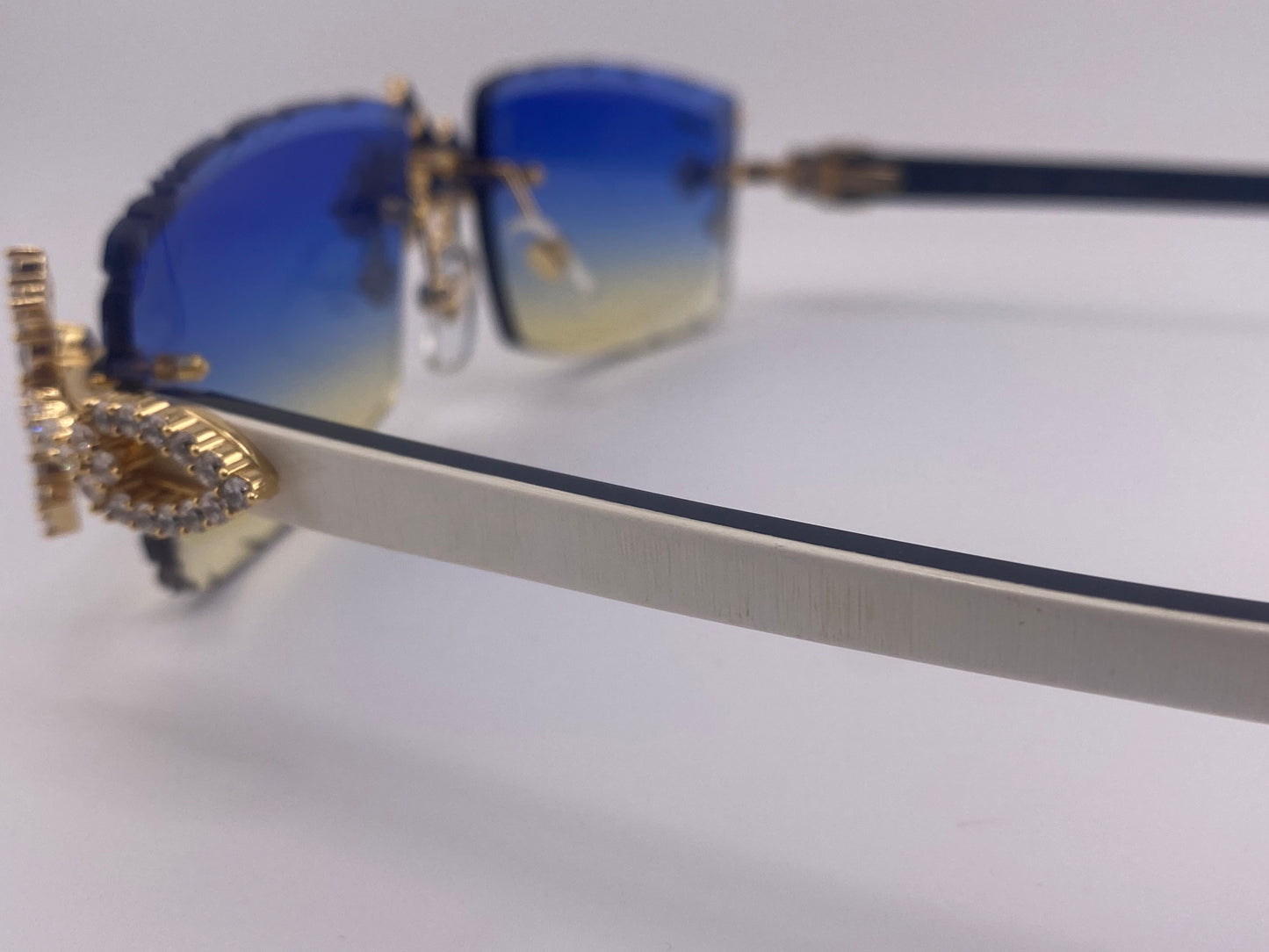 Iced Out Cross White Buffs - Diamond Cut Blue Lens