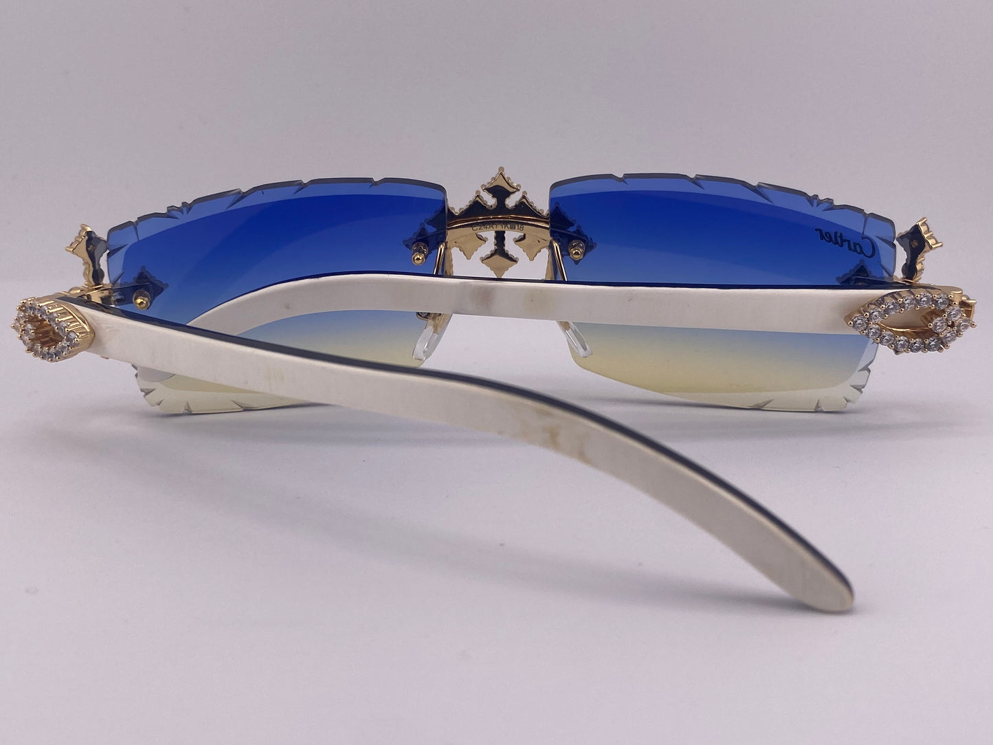 Iced Out Cross White Buffs - Diamond Cut Blue Lens