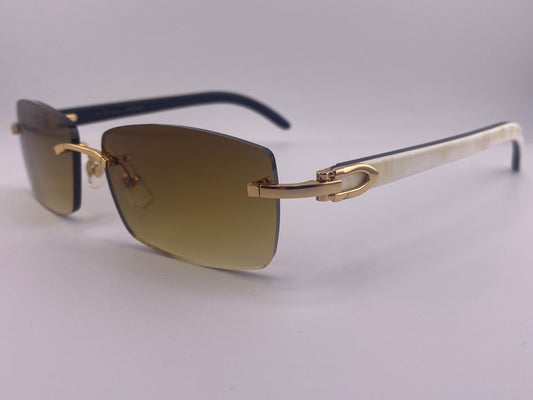 White Buffs Brown Lens Sunglasses | Premium Rimless Eyewear