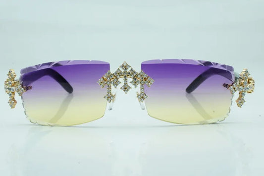 Iced Out Cross White Buffs - Purple Diamond Cut Lens