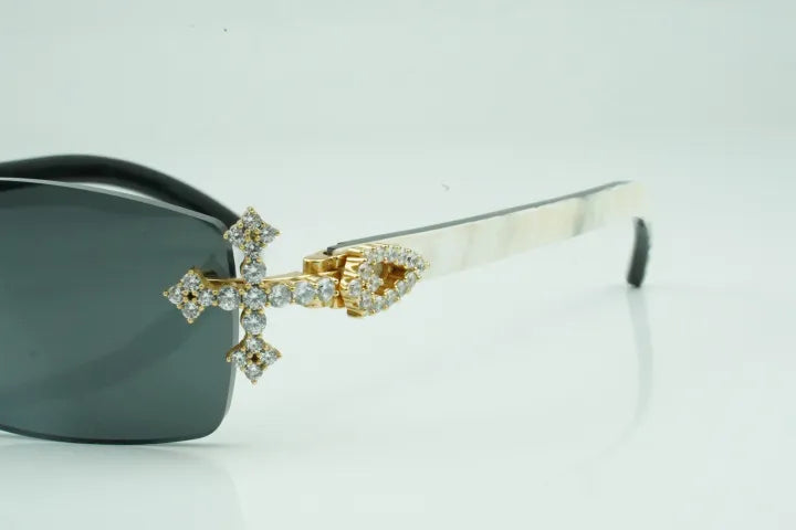Iced Out Cross White Buffs - Black Lens