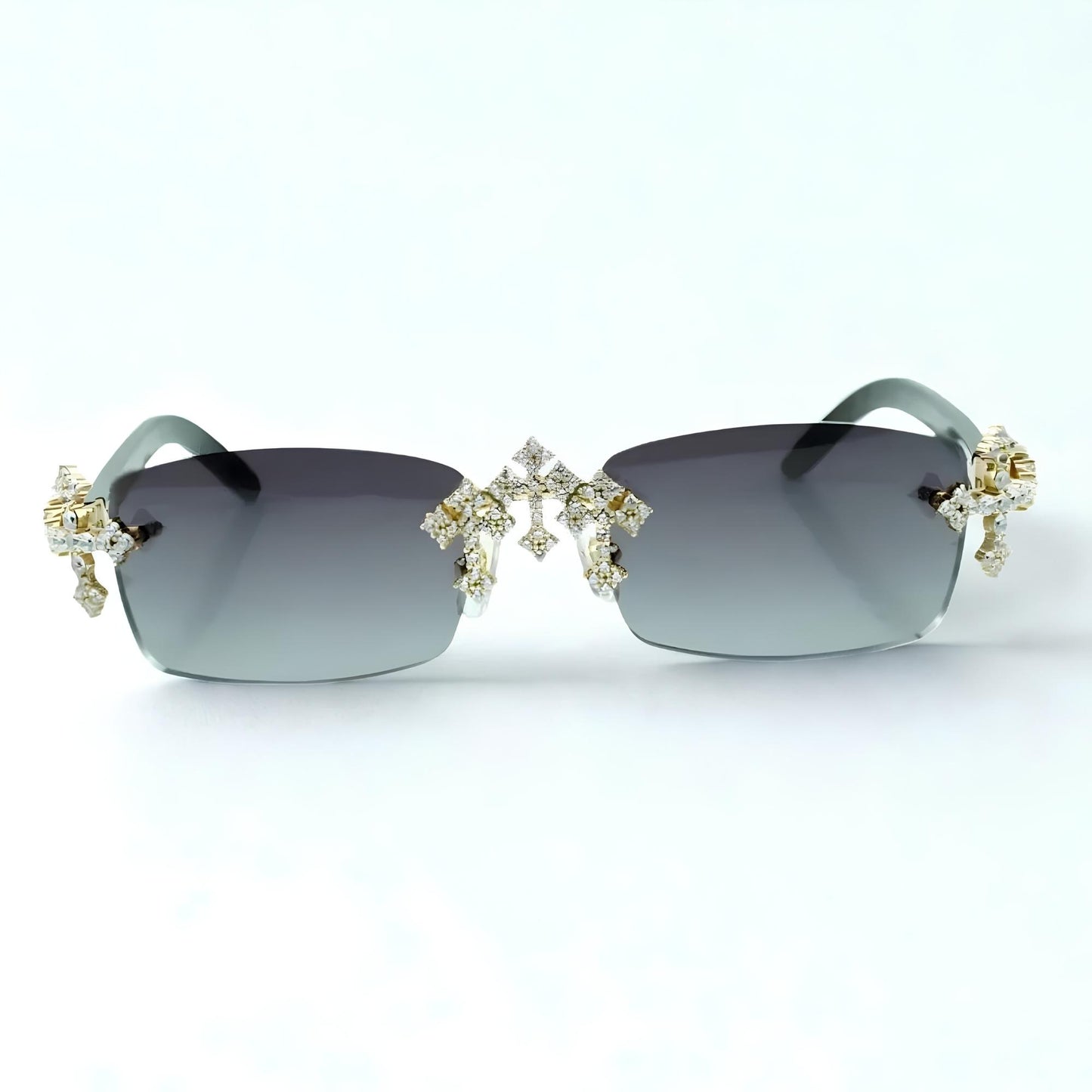 Iced Out Cross White Buffs - Silver Lens - Dolla Shades
