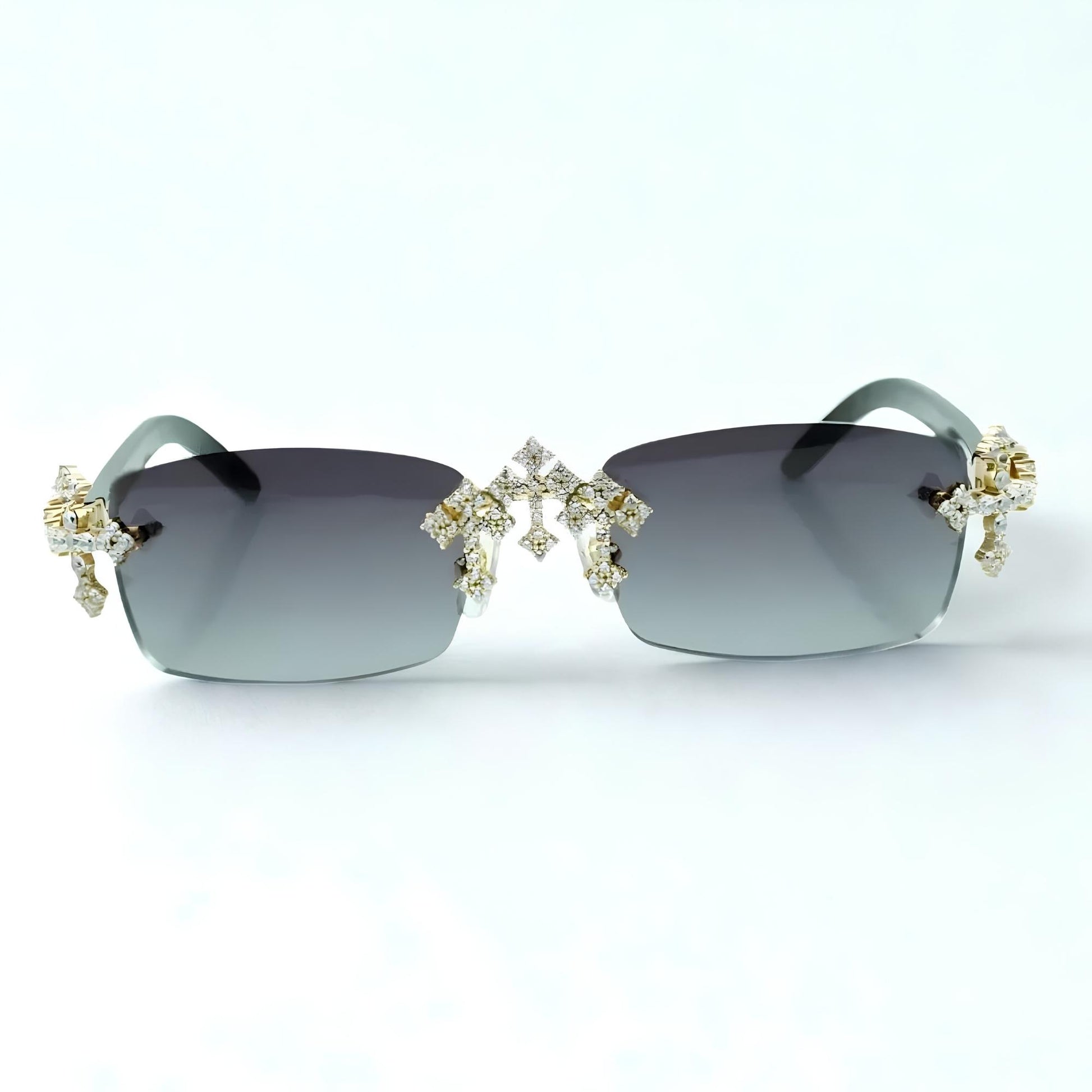 Iced Out Cross White Buffs - Silver Lens - Dolla Shades