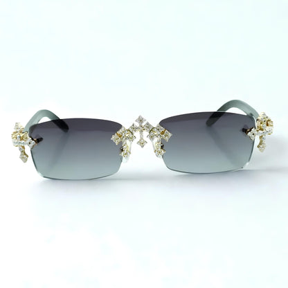 Iced Out Cross White Buffs - Silver Lens - Dolla Shades