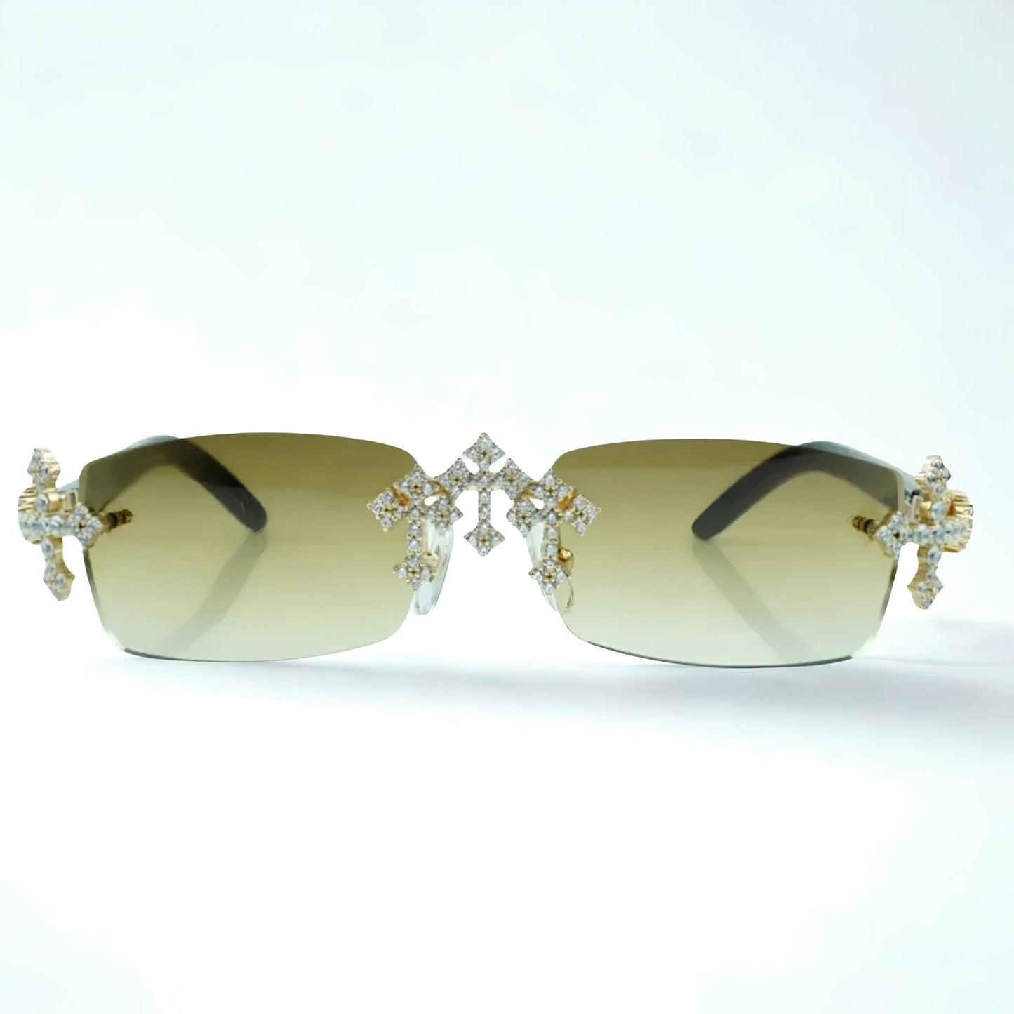 Iced Out Cross White Buffs - Brown Lens - Dolla Shades