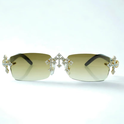 Iced Out Cross White Buffs - Brown Lens - Dolla Shades