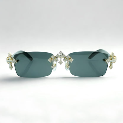 Iced Out Cross Black Buffs - Black Lens - Dolla Shades