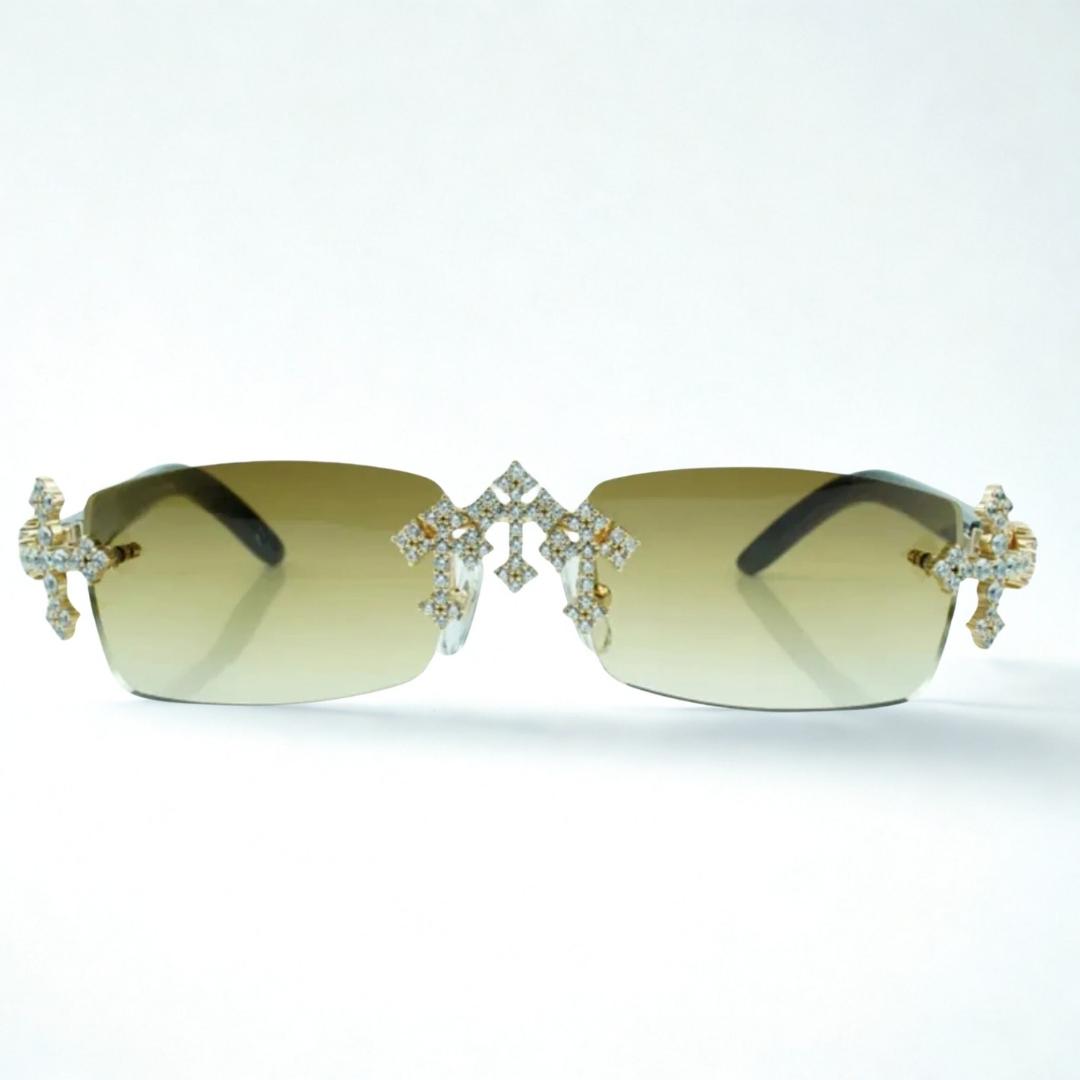 Iced Out Cross White Buffs - Brown Lens - Dolla Shades