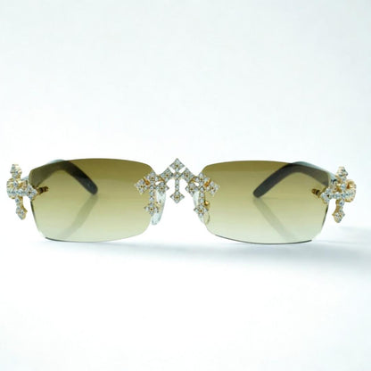 Iced Out Cross White Buffs - Brown Lens - Dolla Shades