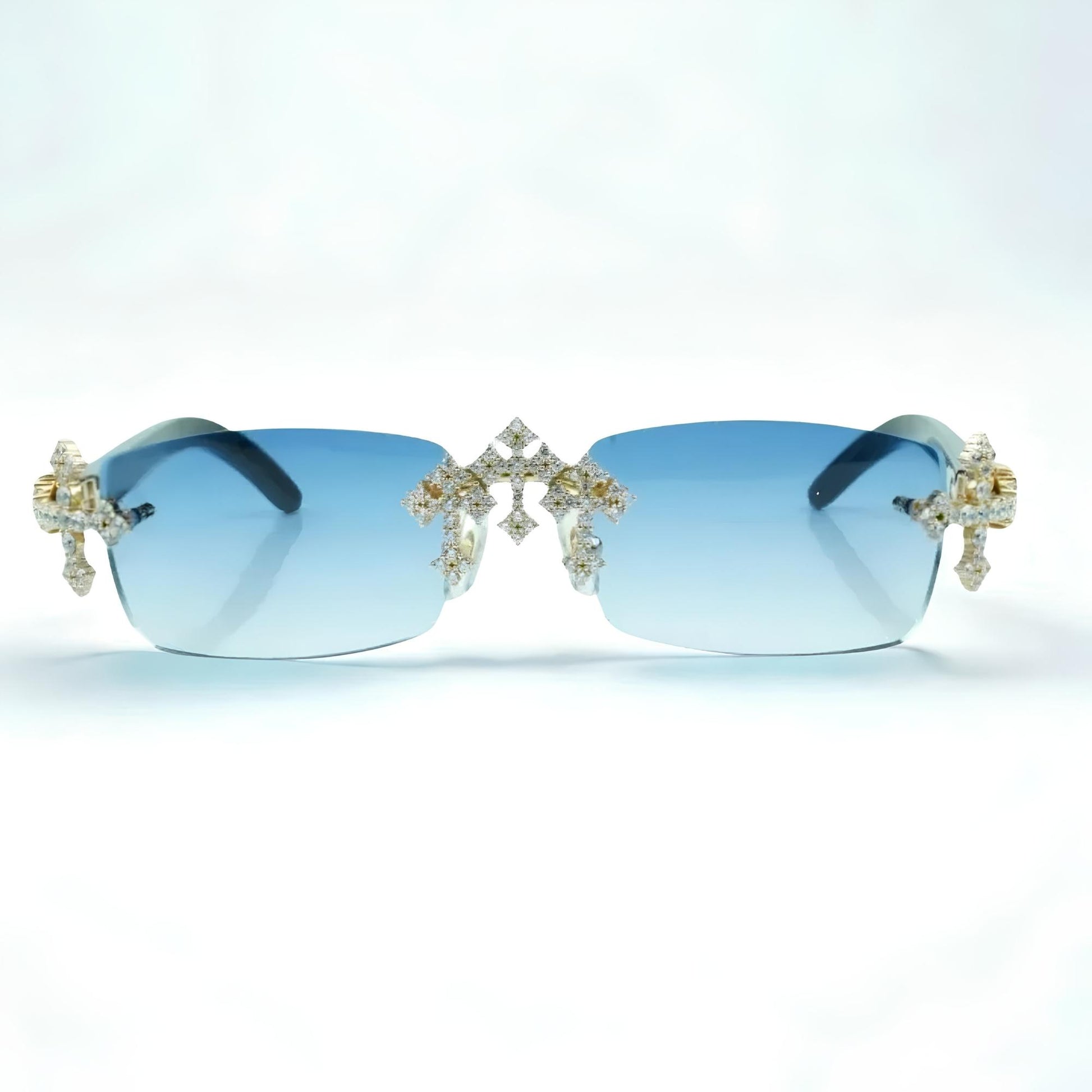 Iced Out Cross Black Buffs - Blue Lens - Dolla Shades