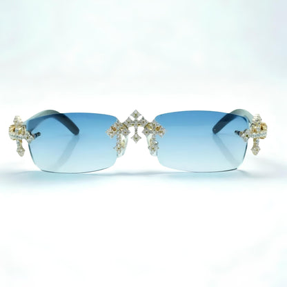 Iced Out Cross Black Buffs - Blue Lens - Dolla Shades
