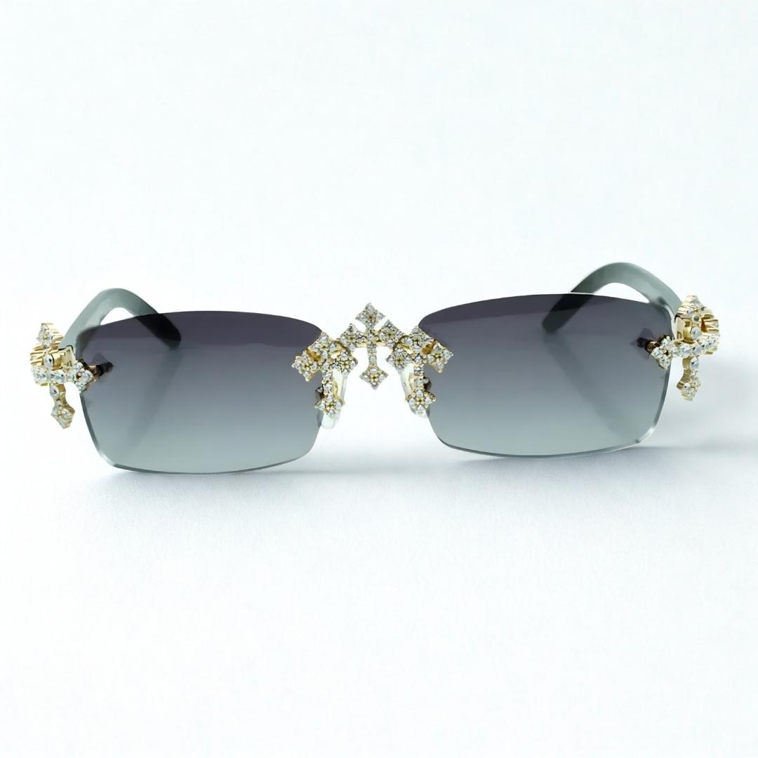Iced Out Cross White Buffs - Silver Lens - Dolla Shades