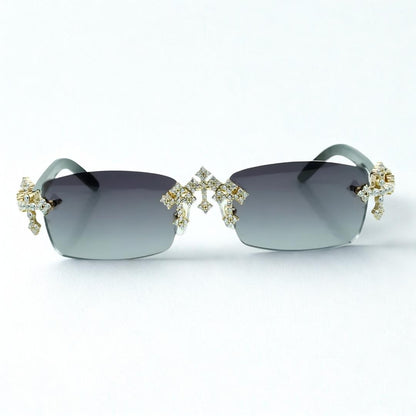 Iced Out Cross White Buffs - Silver Lens - Dolla Shades