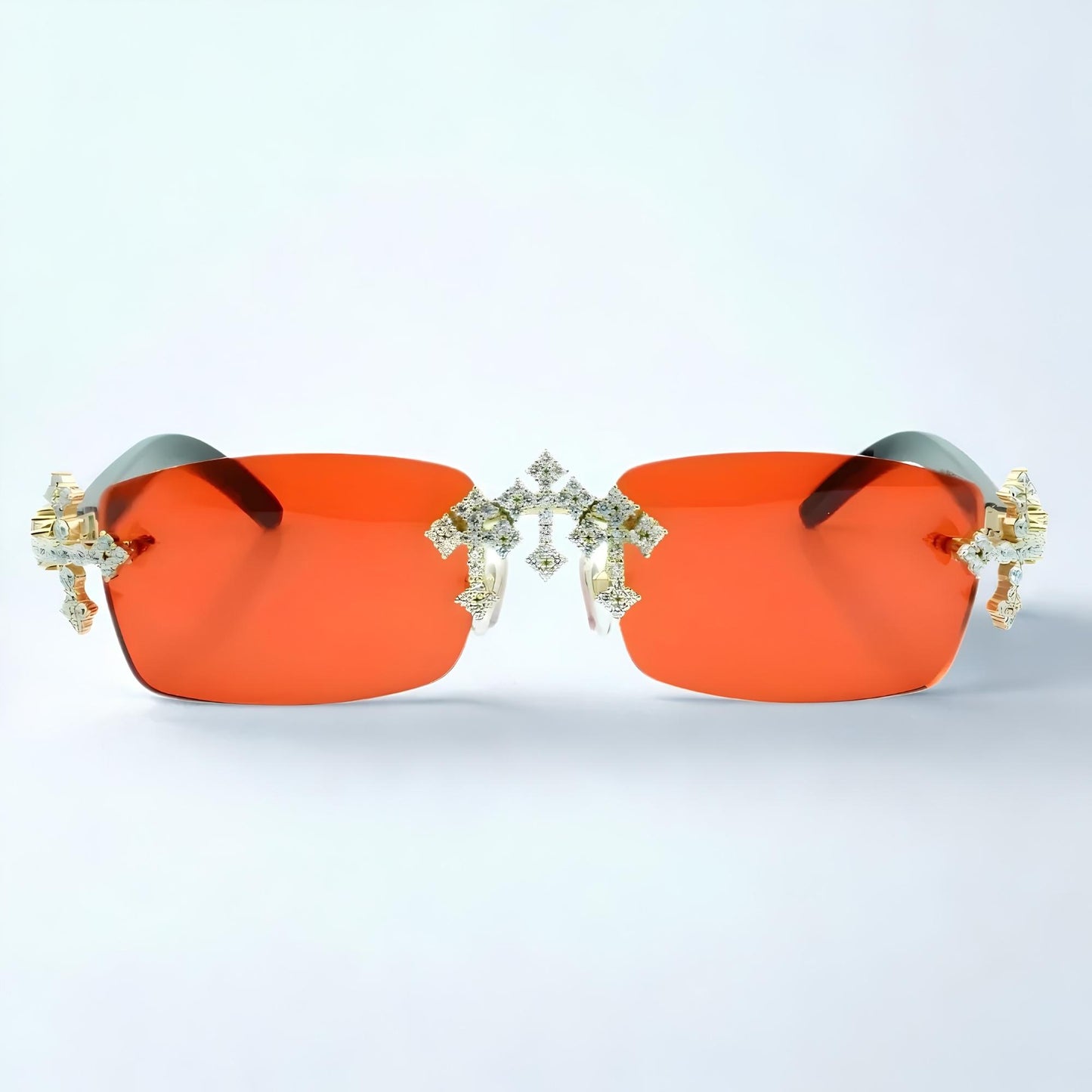 Iced Out Cross Black Buffs - Red Lens - Dolla Shades
