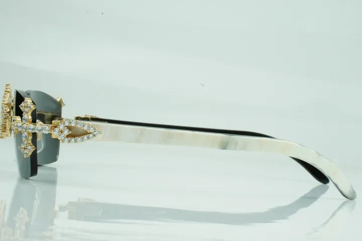 Iced Out Cross White Buffs - Black Lens
