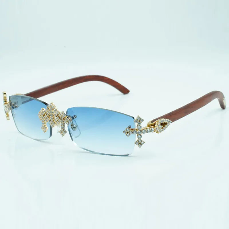 Iced Out Cross Wooden Frames - Brown Lens