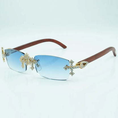 Iced Out Cross Wooden Frames - Brown Lens
