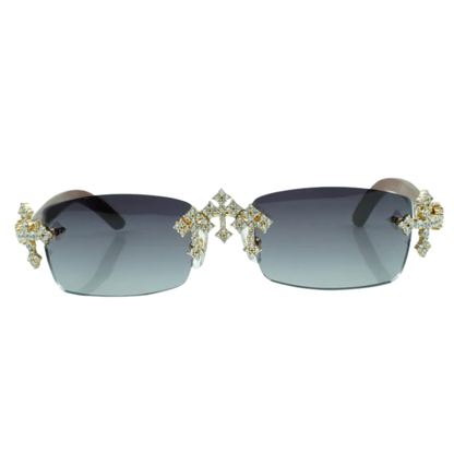 Iced Out Cross Wooden Frames - Silver Lens