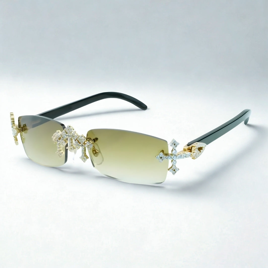 Iced Out Cross Black Buffs - Blue Lens - Dolla Shades