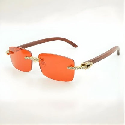 Iced Out Wooden Frames Blue Lens - Dolla Shades