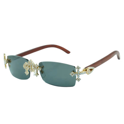 Iced Out Cross Wooden Frames - Silver Lens