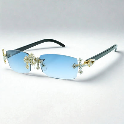 Iced Out Cross Black Buffs - Blue Lens