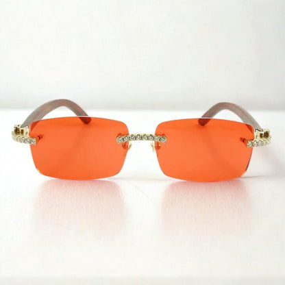 Iced Out Wooden Frames Red Lens - Dolla Shades