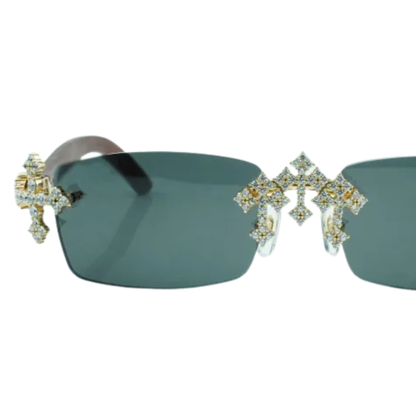 Iced Out Cross Wooden Frames - Black Lens