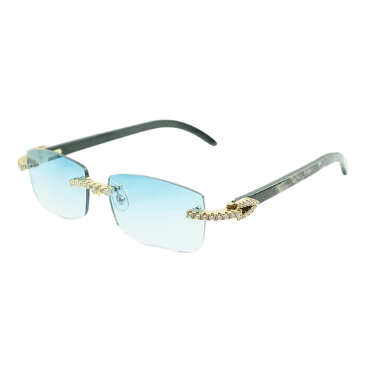 Iced Out Black Buffs Blue Lens Sunglasses