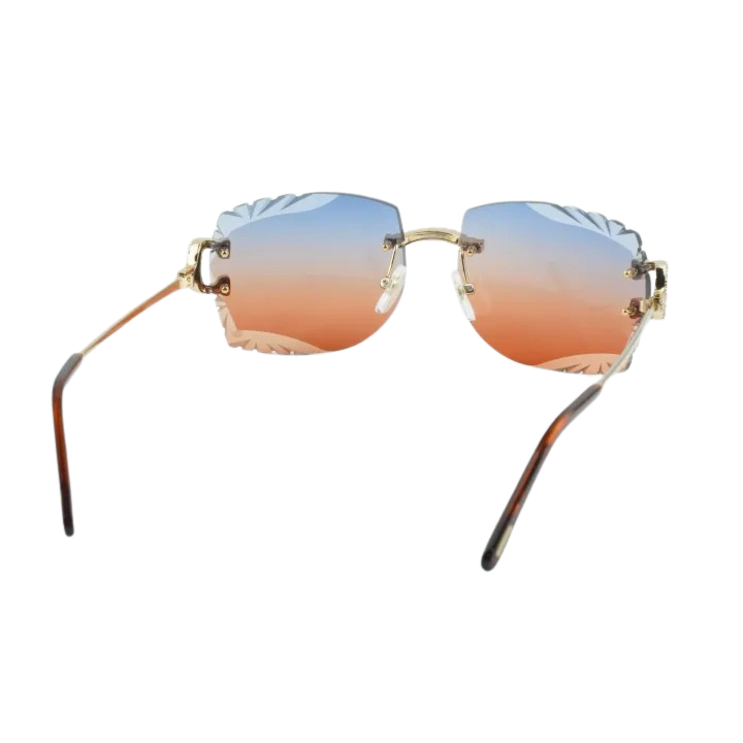 Iced Out C Wires - Diamond Cut Two Tone Orange Lens - Dolla Shades