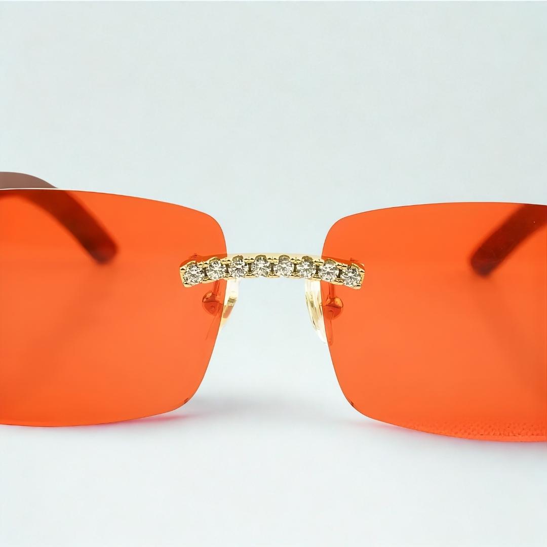Iced Out Wooden Frames Red Lens - Dolla Shades