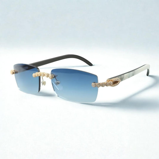 Bouquet White Buffs Blue Lens - Dolla Shades
