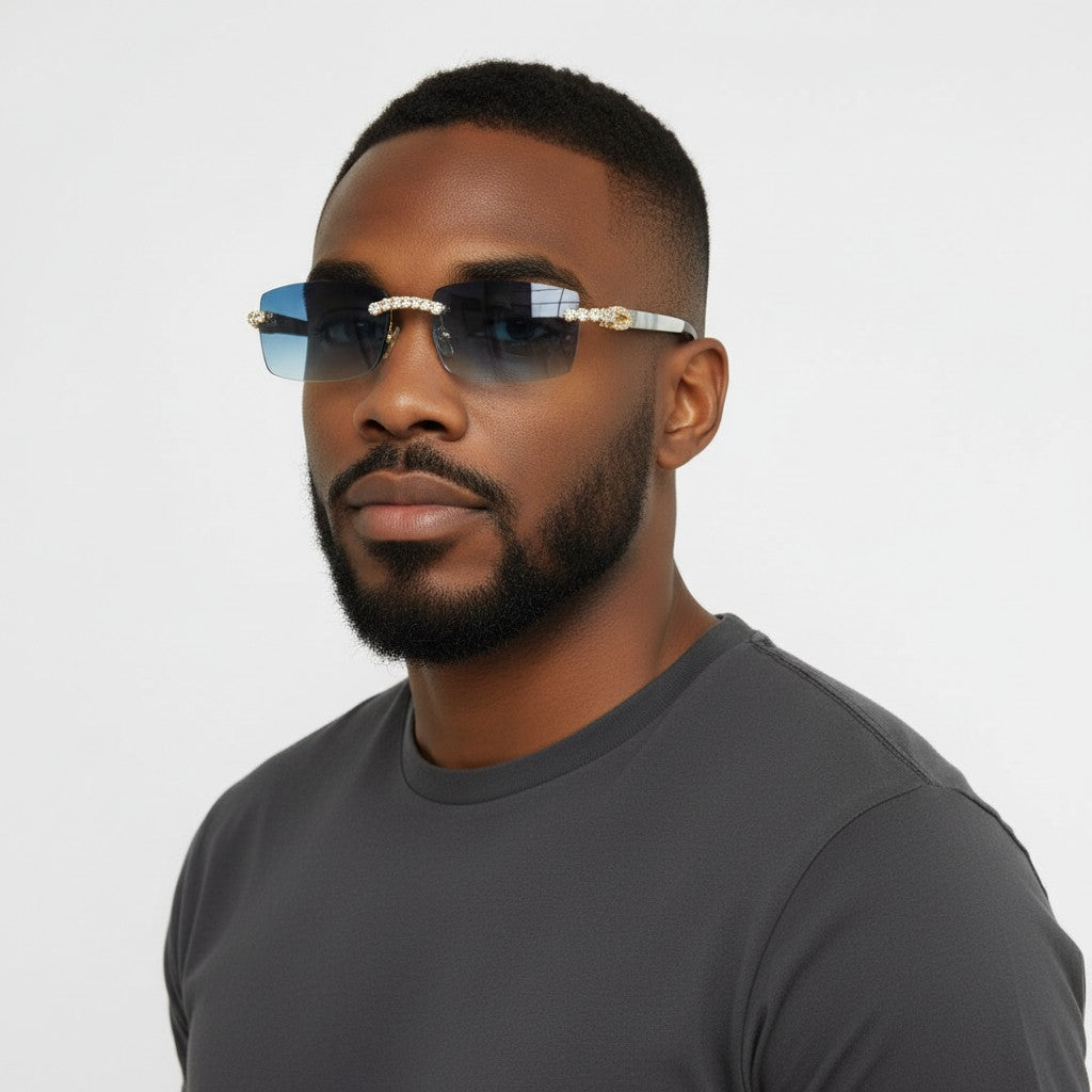 Bouquet White Buffs Blue Lens - Dolla Shades