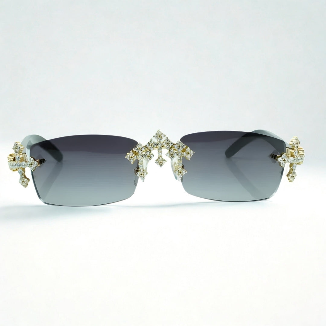 Iced Out Cross Black Buffs - Silver Lens - Dolla Shades