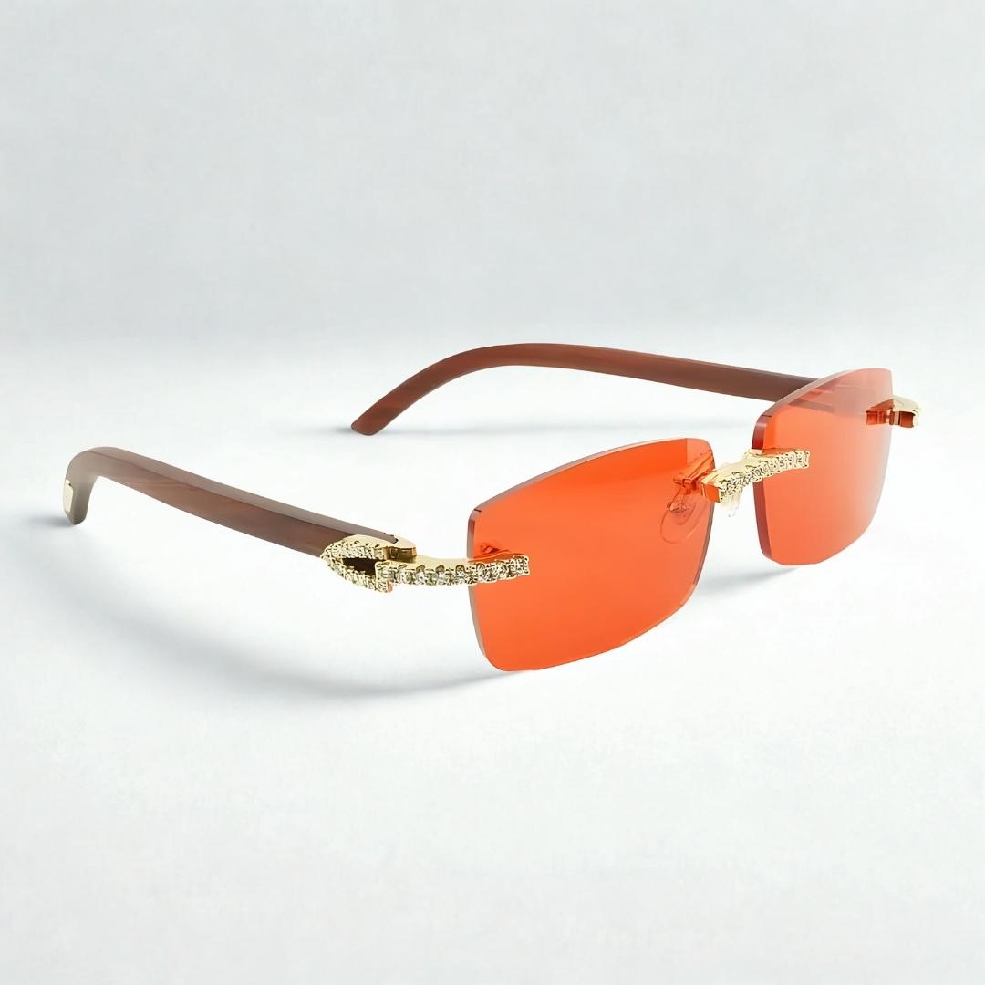 Iced Out Wooden Frames Red Lens - Dolla Shades