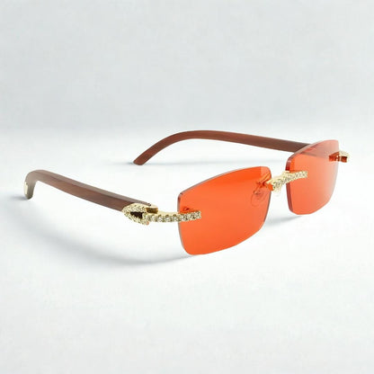 Iced Out Wooden Frames Red Lens - Dolla Shades