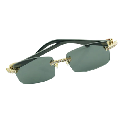 Iced Out White Buffs Red Lens Sunglasses | Premium Rimless Eyewear