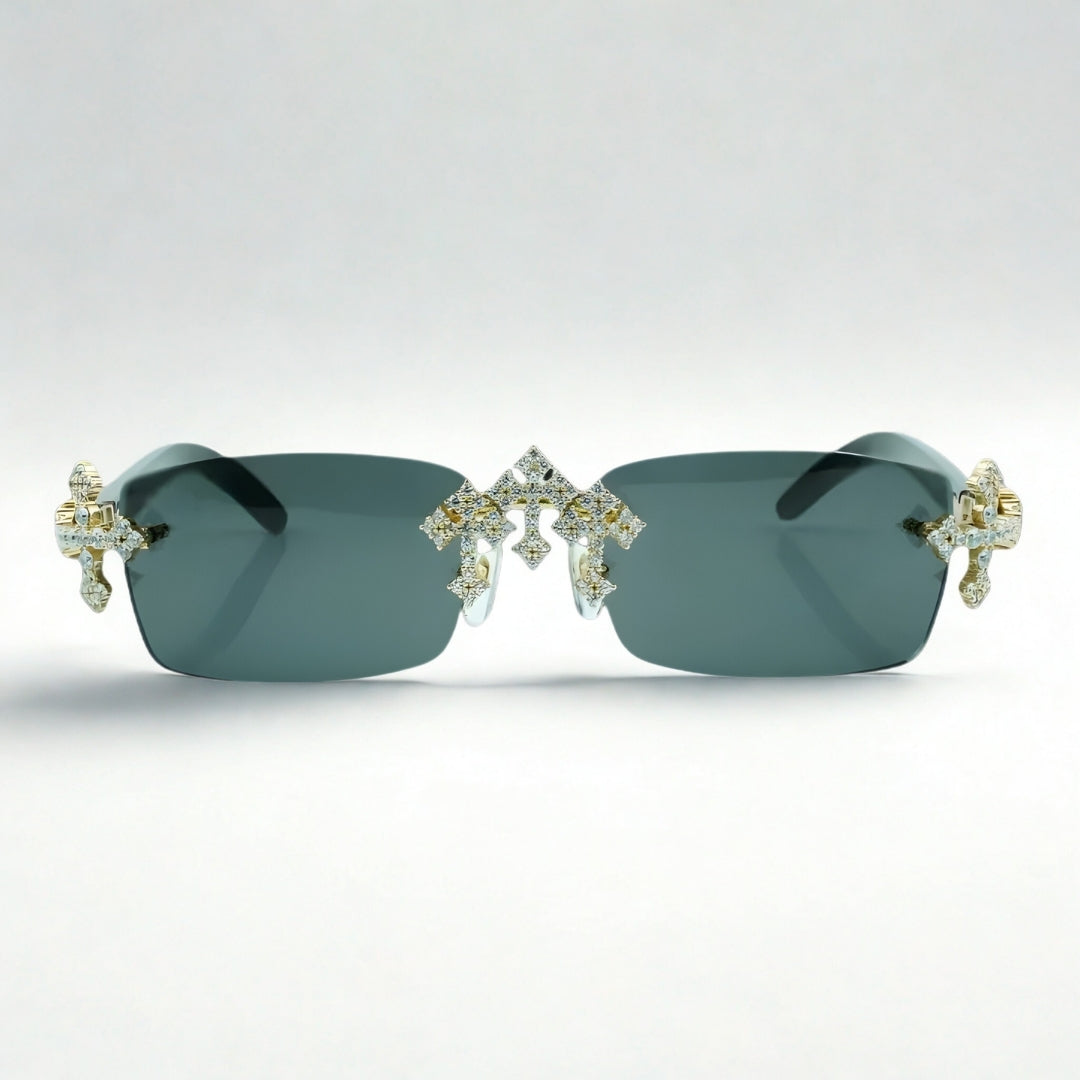 Iced Out Cross Black Buffs - Black Lens - Dolla Shades