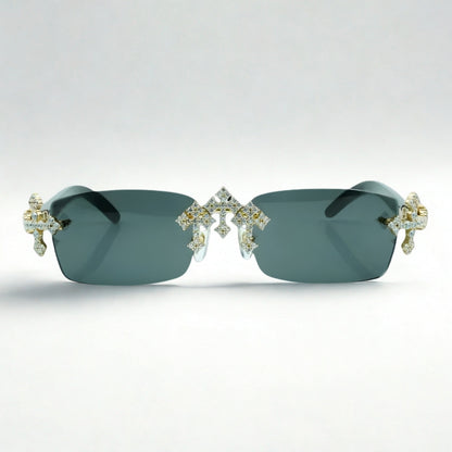 Iced Out Cross Black Buffs - Black Lens - Dolla Shades