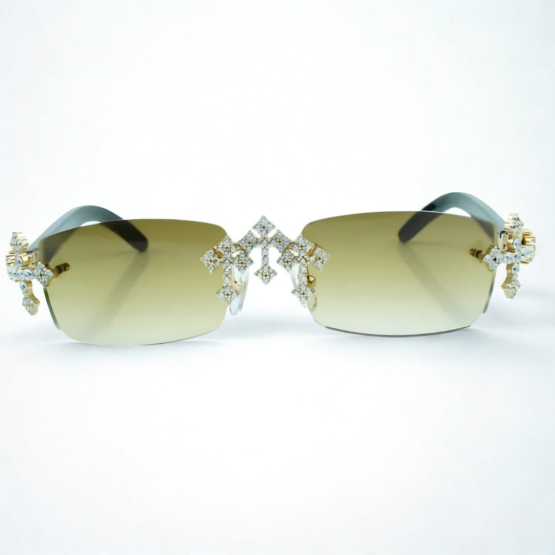 Iced Out Cross Black Buffs - Brown Lens - Dolla Shades