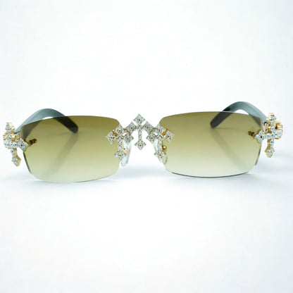 Iced Out Cross Black Buffs - Brown Lens - Dolla Shades