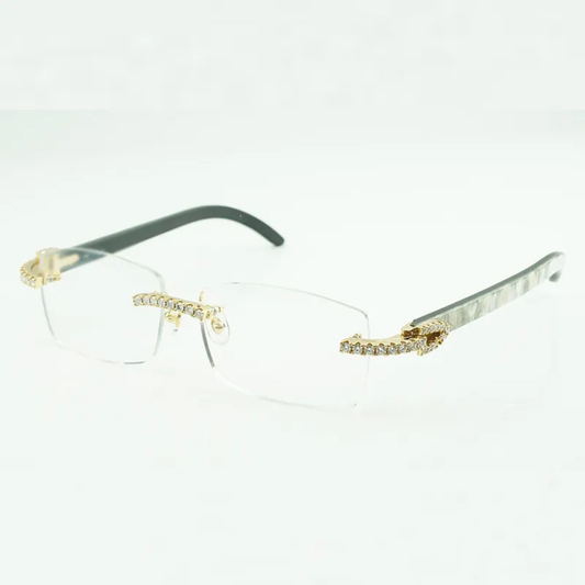 Iced Out White Buffs Clear Lens Sunglasses | Premium Rimless Eyewear