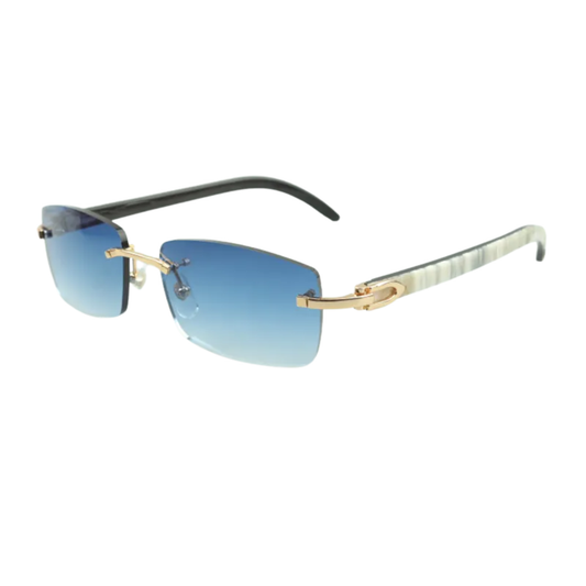 White Buffs Blue Lens Sunglasses | Premium Rimless Eyewear