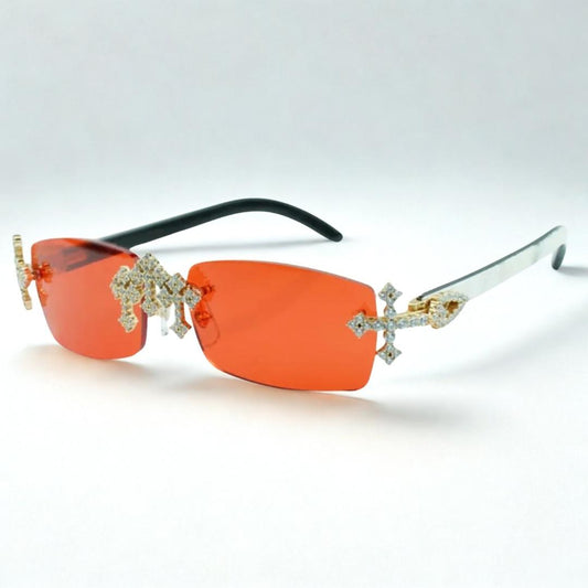 Iced Out Cross White Buffs - Red Lens