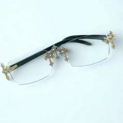 Iced Out Cross White Buffs - Blue Lens - Dolla Shades