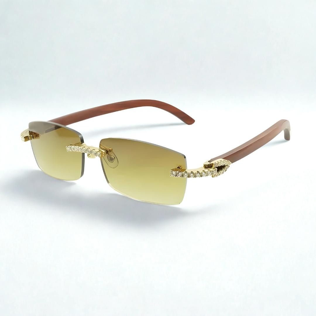Iced Out Wooden Frames Blue Lens - Dolla Shades