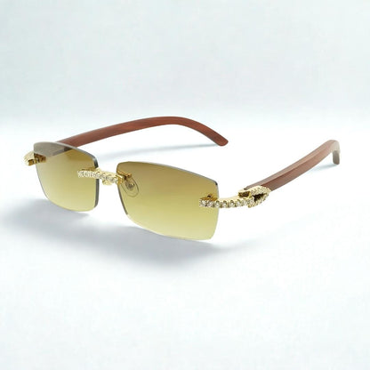 Iced Out Wooden Frames Blue Lens - Dolla Shades
